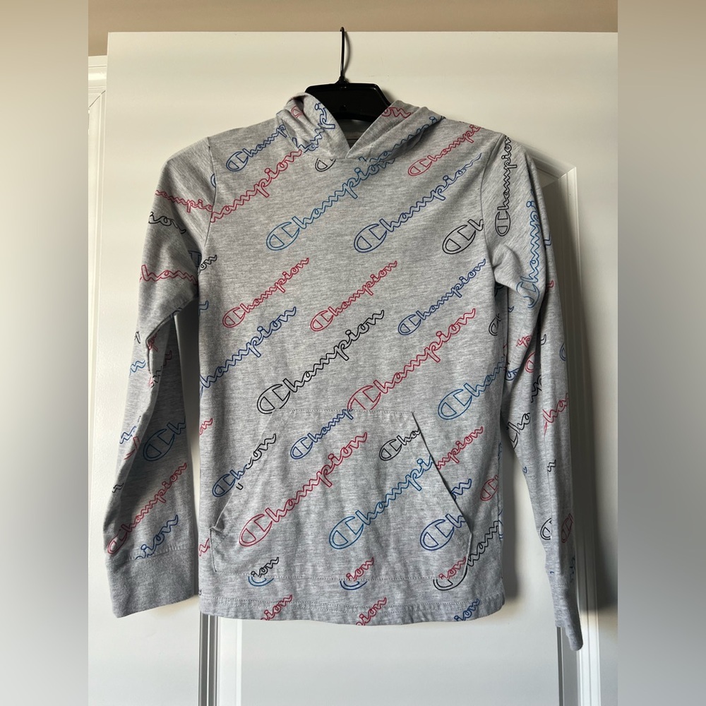 Champion Kids Gray Hoodie with Red and Blue Logo